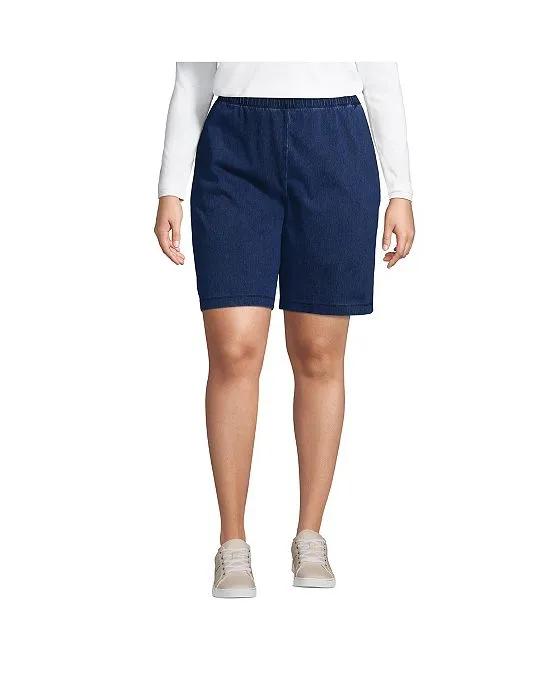 Women's Plus Size High Rise Sport Knit Elastic Waist Denim Jean Shorts
