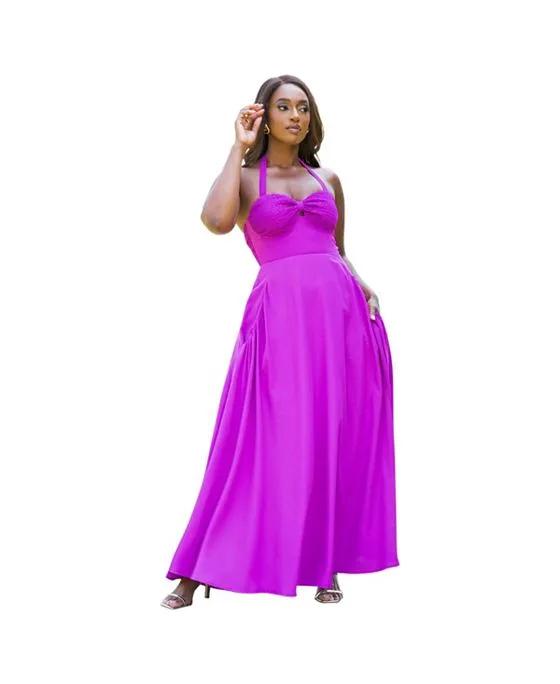 Women's Plus Size Jillian Smocked Halter Maxi A Line Dress
