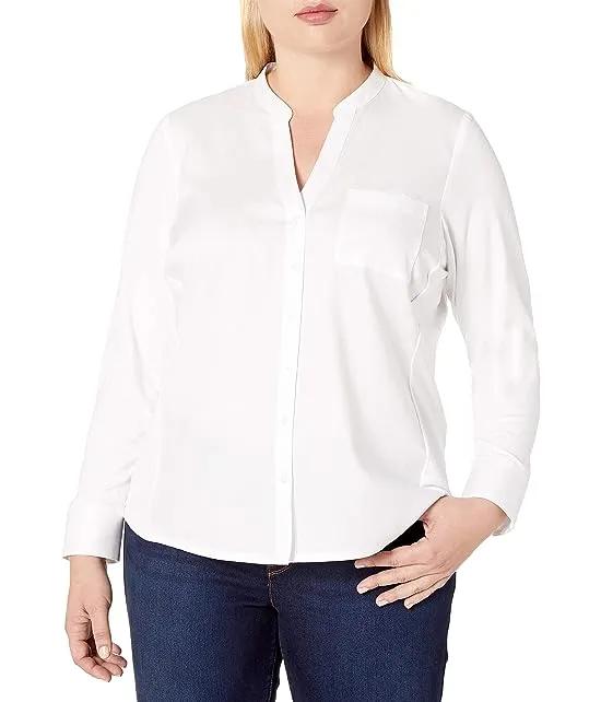 Women's Plus-Size Non-Iron Knit Combo Shirt