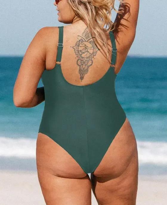 Women's Plus Size One Piece Swimsuit V Neck Mesh Sheer Bathing Suit