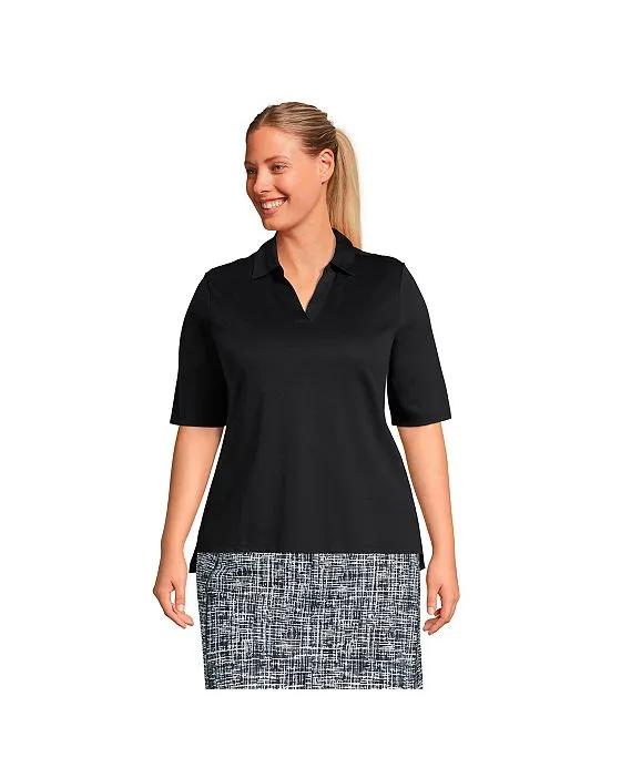 Women's Plus Size Performance Elbow Sleeve Pique Polo T-Shirt