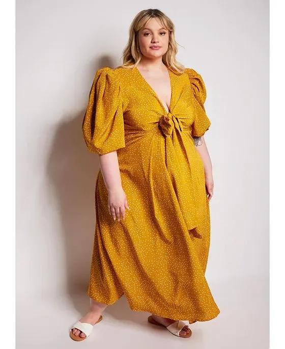 Women's Plus size Puff Sleeve Maxi A Line Dress