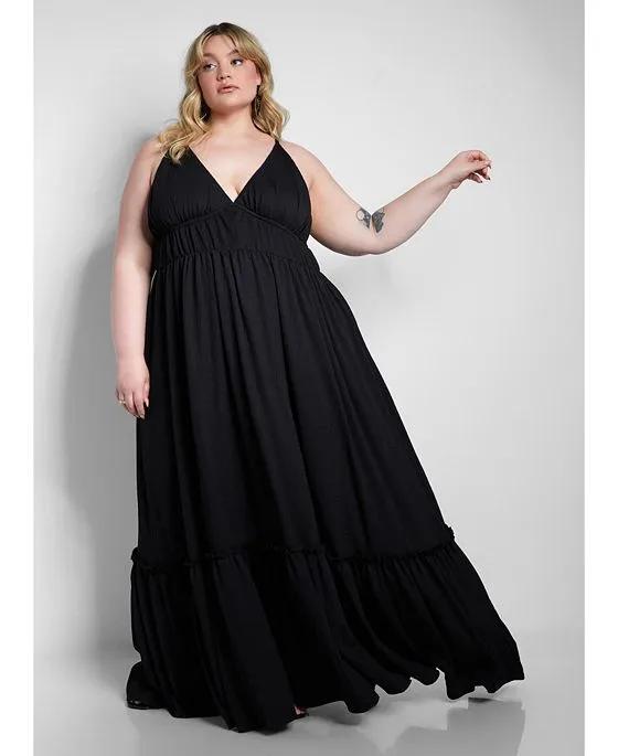 Women's Plus Size Sasha Tiered Maxi A Line Dress - Black
