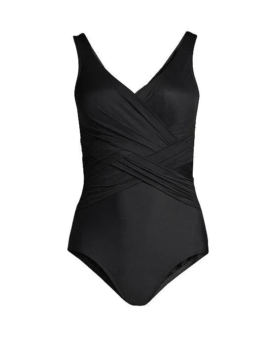 Women's Plus Size SlenderSuit Tummy Control Chlorine Resistant V-neck Wrap One Piece Swimsuit