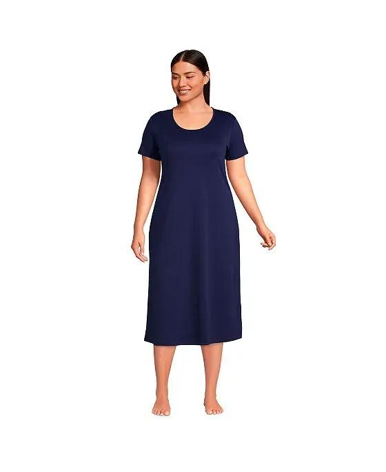 Women's Plus Size Supima Cotton Short Sleeve Midcalf Nightgown Dress