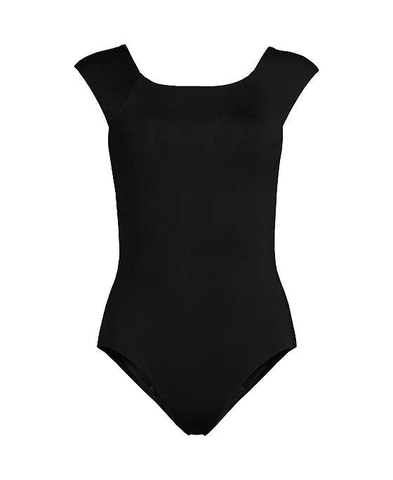Women's Plus Size Tummy Control Cap Sleeve X-Back One Piece Swimsuit