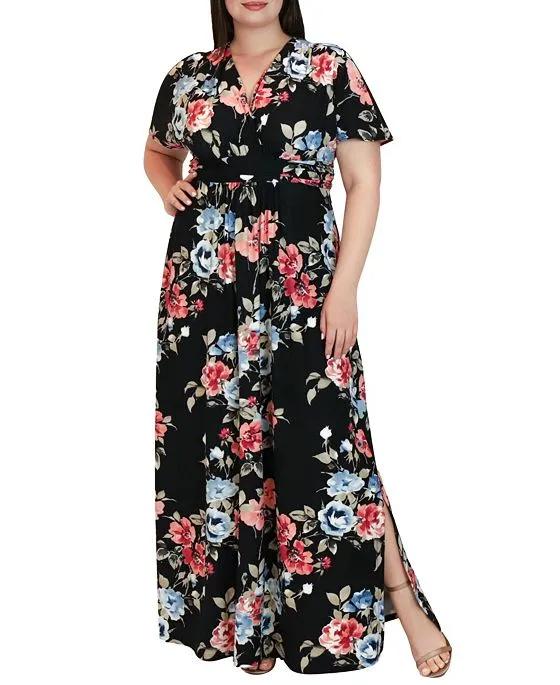 Women's Plus Size Vienna Kimono Sleeve Long Maxi Dress