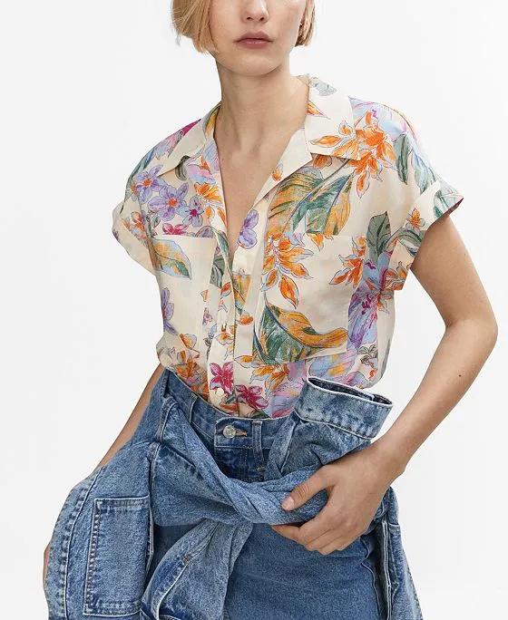 Women's Pockets Detail Floral Shirt