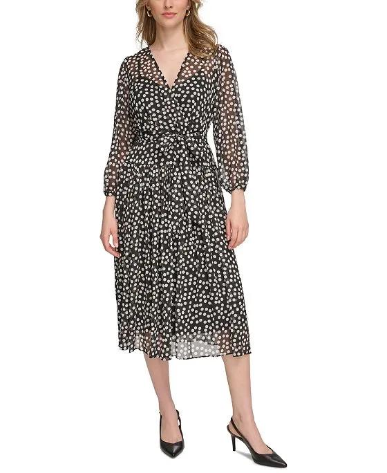 Women's Polka-Dot Faux-Wrap Dress