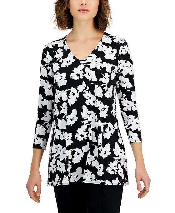 Women's Printed 3/4-Sleeve V-Neck Tunic Top, Created for Macy's