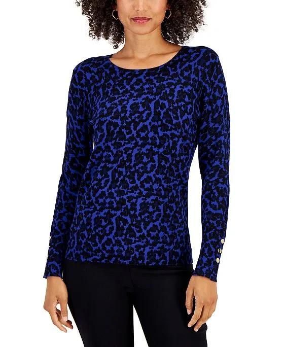 Women's Printed Button-Cuff Sweater, Created for Macy's