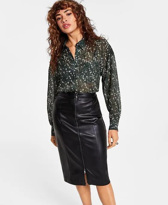 Women's Printed Chiffon Button-Up Blouse, Created for Macy's