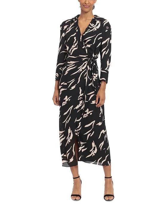 Women's Printed Collared Midi Wrap Dress