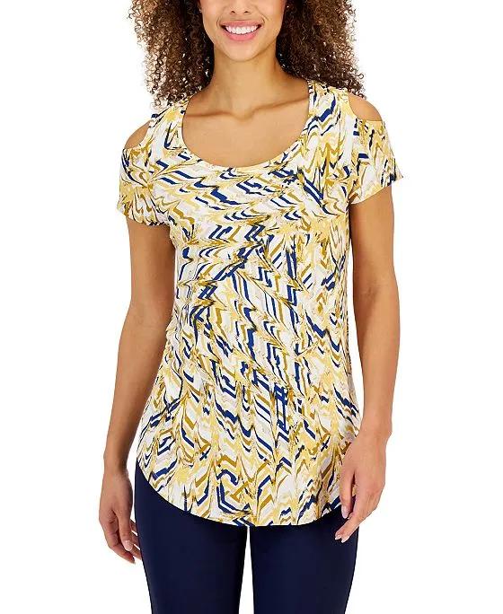 Women's Printed Knit Cold-Shoulder Top, Created for Macy's