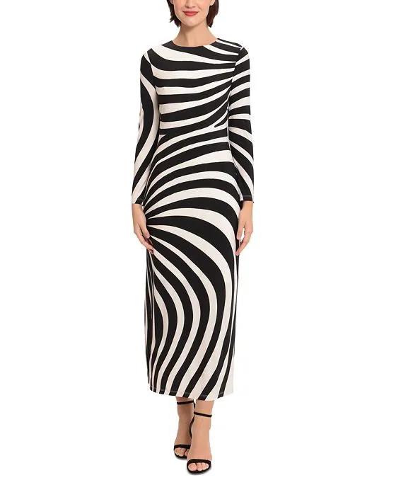 Women's Printed Long-Sleeve Maxi Dress