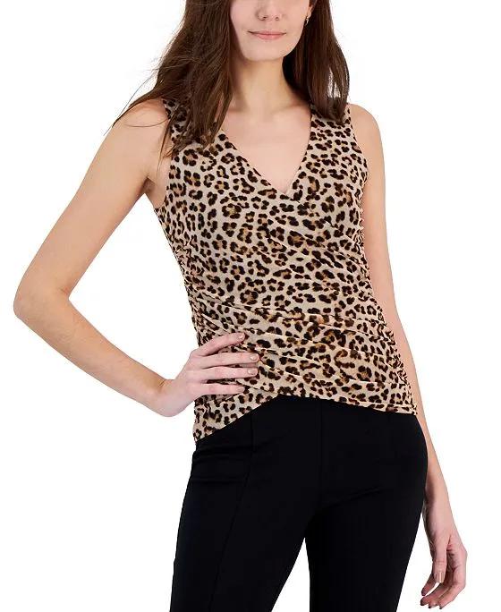Women's Printed Mesh Crossover Top, Created for Macy's