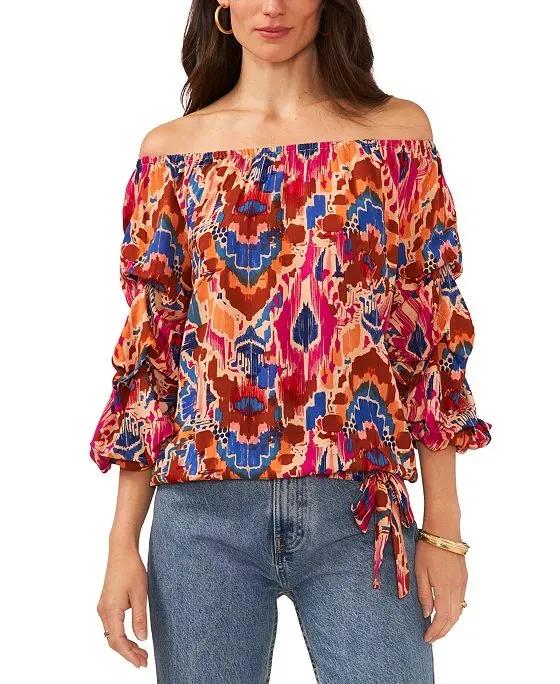 Women's Printed Off-The-Shoulder Bubble-Sleeve Blouse