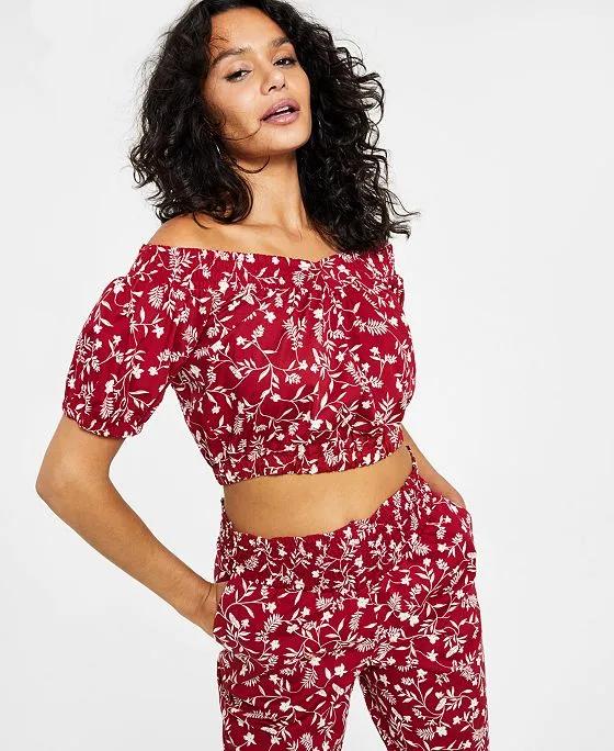 Women's Printed Off-The-shoulder Smocked Top, Created for Macy's