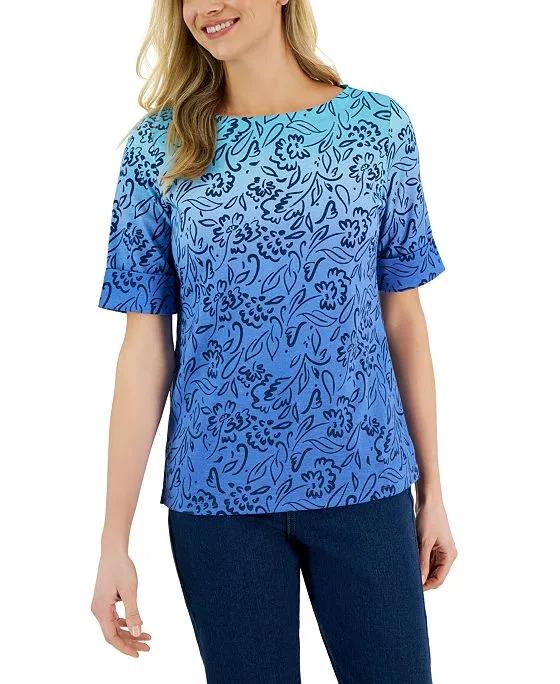 Women's Printed Ombré Elbow-Sleeve Top, Created for Macy's