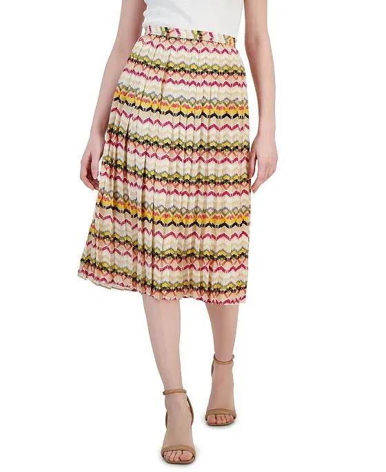 Women's Printed Pleated Midi Skirt