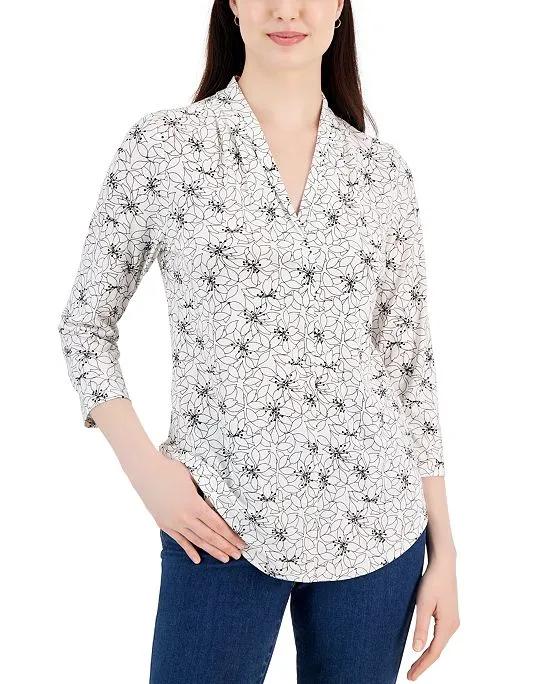 Women's Printed Pleated V-Neck Knit Top, Created for Macy's