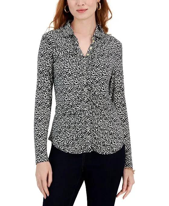 Women's Printed Ruched Snap-Front Top, Created for Macy's