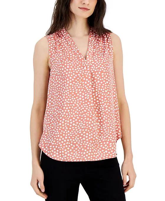 Women's Printed Satin Sleeveless V-Neck Top, Created for Macy's