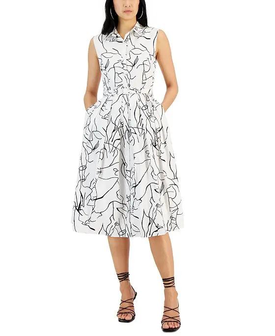 Women's Printed Sleeveless Belted Midi Dress