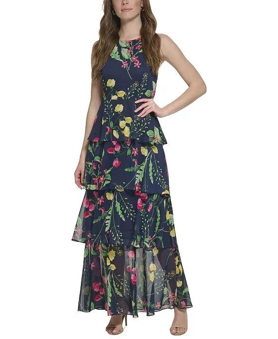 Women's Printed Sleeveless Chiffon Maxi Dress