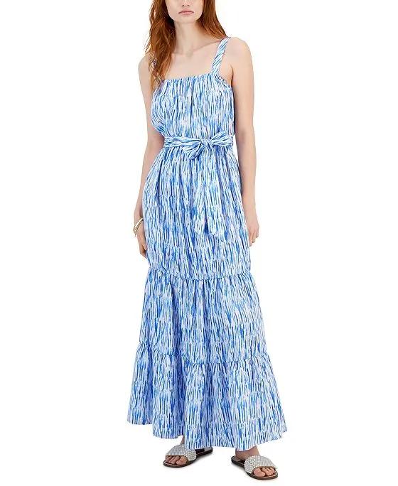 Women's Printed Tiered Tie-Waist Maxi Dress, Created for Macy's