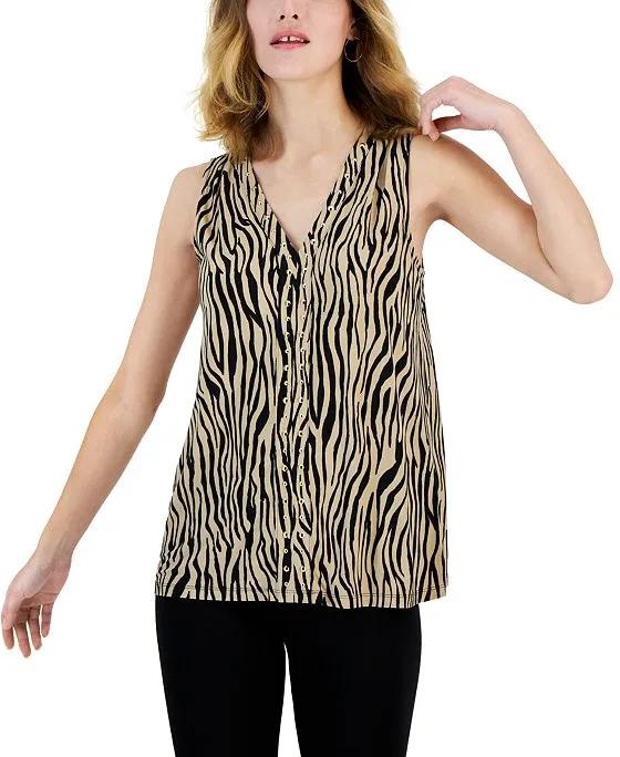 Women's Printed V-Neck Stud-Trim Top, Created for Macy's