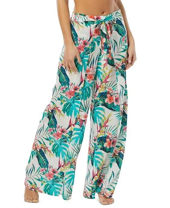 Women's Printed Wrap-Tie Cover-Up Pants