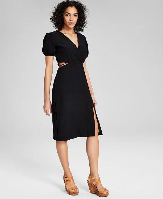Women's Puff-Sleeve Cutout Midi Dress