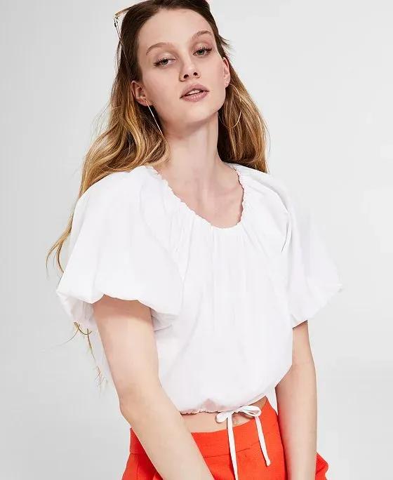 Women's Puff-Sleeve Drawstring-Hem Shirt, Created for Macy's
