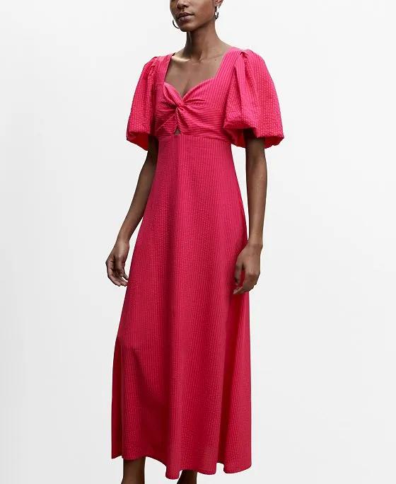 Women's Puffed Sleeves Texture Dress