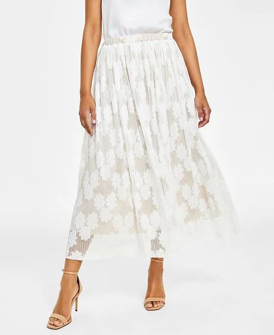 Women's Pull-On Pleated Mesh Floral Skirt