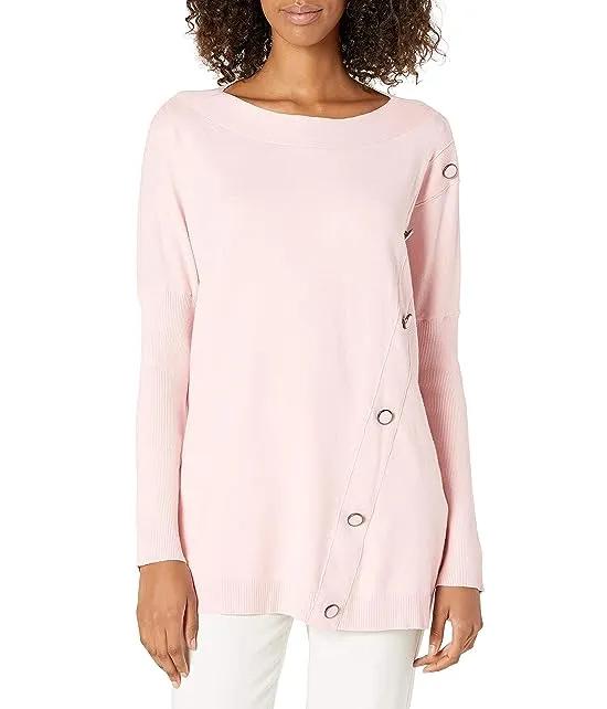 Women's Pullover Sweater with Diagonal Front Button Placket