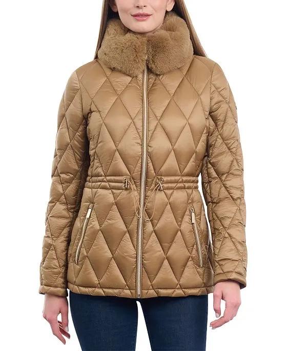 Michael michael kors faux fur collar vertical shop quilted down coat