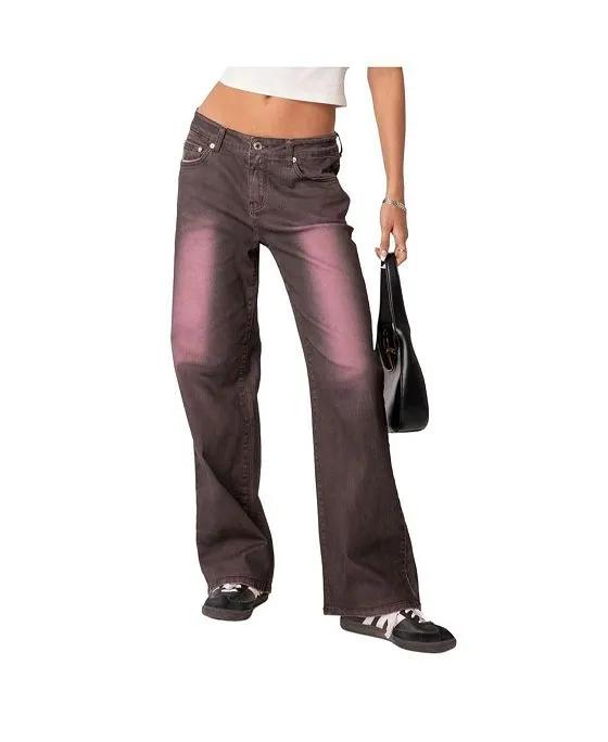 Women's Quinny Pink Washed Low Rise Jeans