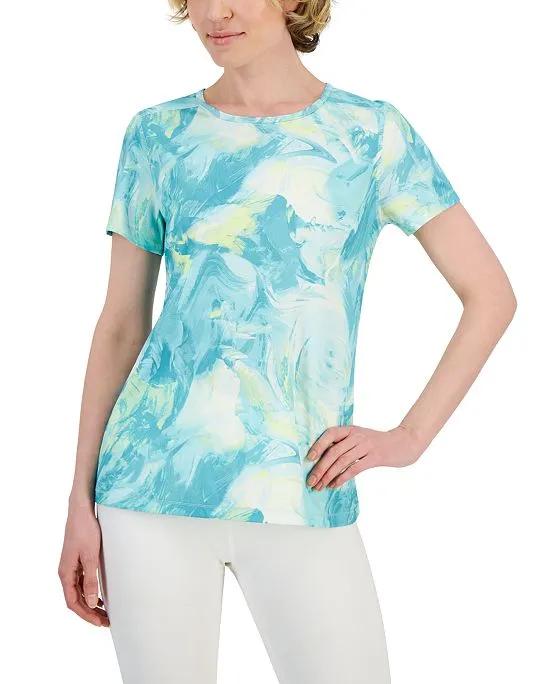 Women's Relaxed Printed Short-Sleeve Birdseye Mesh T-Shirt, Created for Macy's