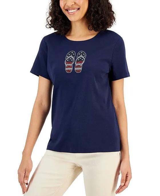 Women's Rhinestone Flip Flop Graphic T-Shirt, Created for Macy's