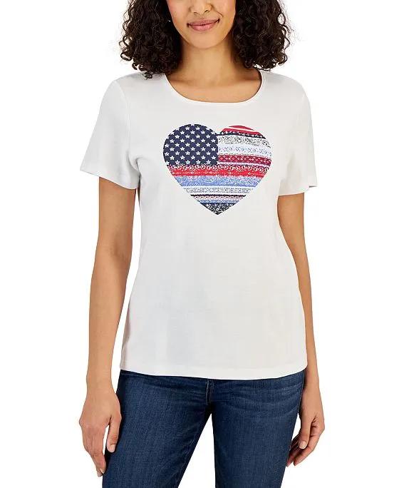 Women's Rhinestone Heart Graphic T-Shirt, Created for Macy's