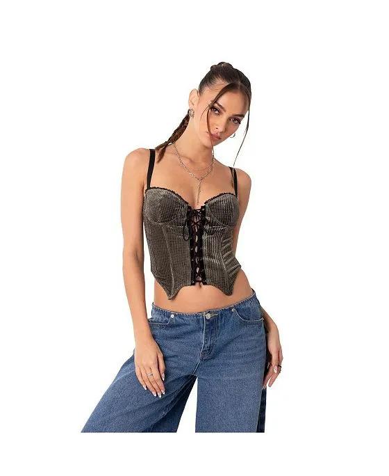 Women's Ribbed Bodysuit With Cut Out Top