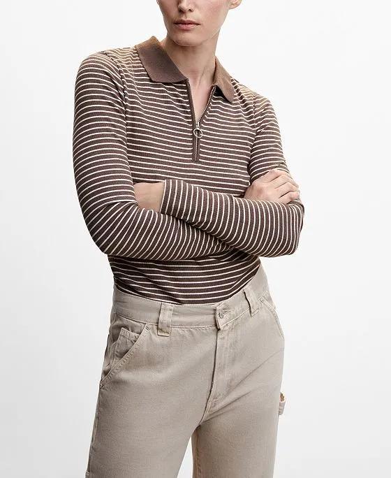 Women's Ribbed Polo-Style Sweater