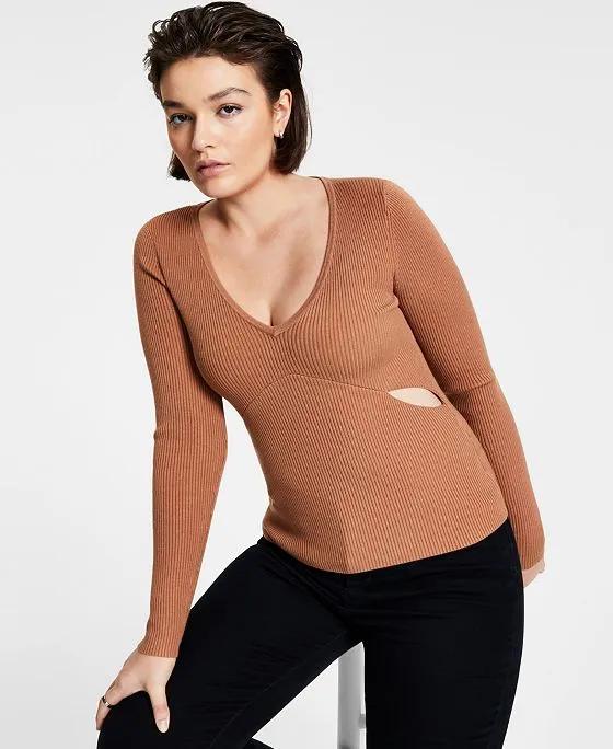 Women's Ribbed Side-Slit Sweater, Created for Macy's