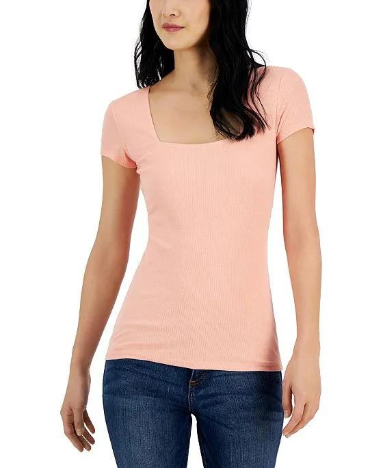 Women's Ribbed Square-Neck T-Shirt, Created for Macy's