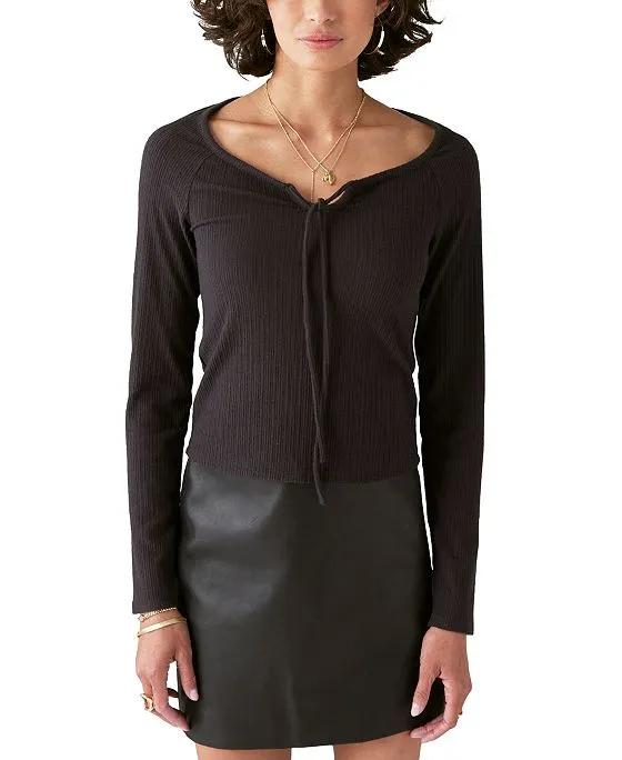 Women's Ribbed Tie-Detail T-Shirt Top