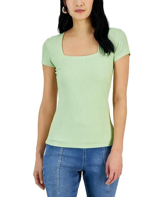 Women's Ribbed Two-Toned Square-Neck Top, Created for Macy's