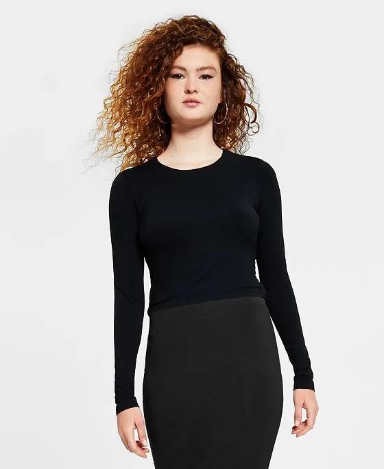 Women's Round-Neck Long-Sleeve Jersey Top, Created for Macy's