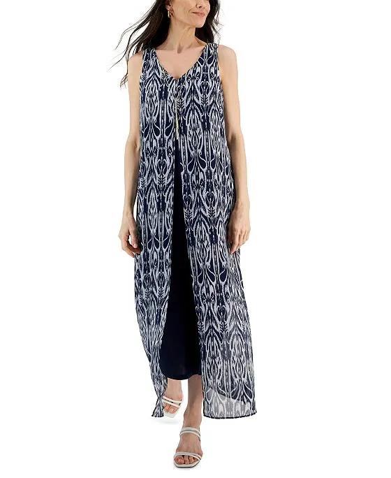 Women's Royal Ikat Printed Sleeveless Maxi Dress, Created for Macy's